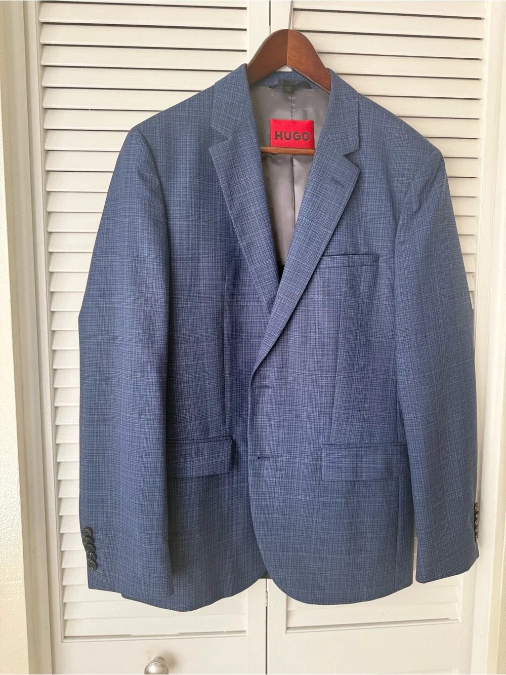 HUGO Men's Navy Blue Plaid Sport Coat